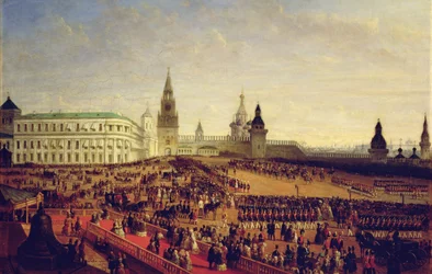Desfile militar durante la coronación de Alejandro II en el Kremlin de Moscú el 18 de febrero de 1855, 1856